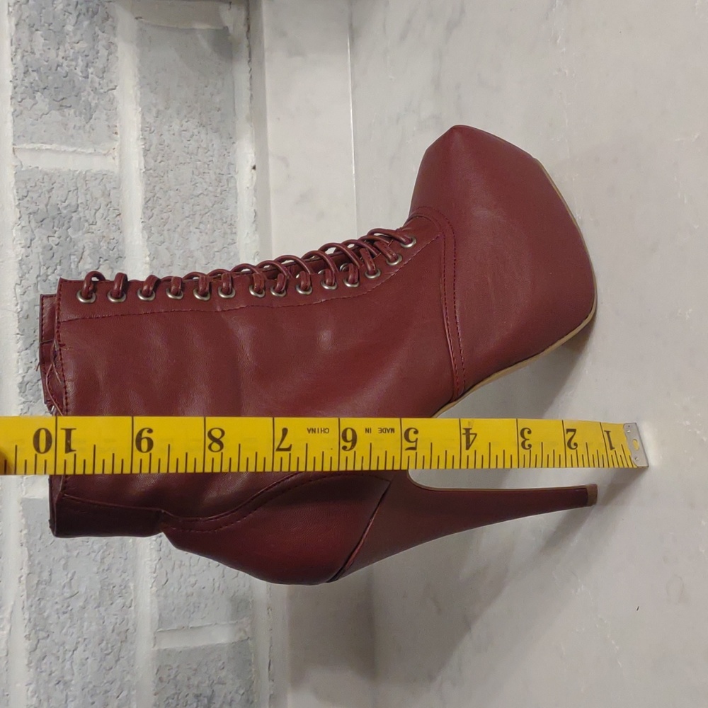 Bakers Women's Squared Burgundy Lace Up Platform Stiletto Pumps Heels Size 7 - Picture 13 of 16